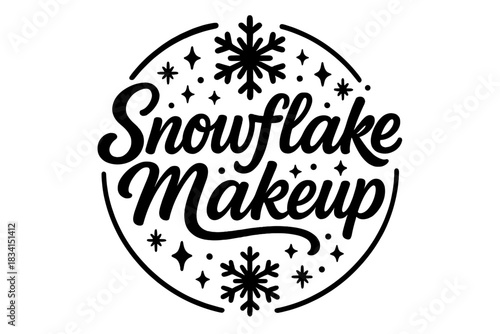 Snowflake Makeup Design. Snowflake makeup concept. modern hand lettering, smooth curves, balanced composition,