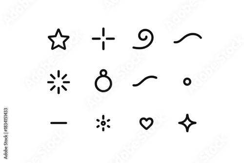 Christmas Magic Icons. Christmas magic details. Line outline icon set of Christmas magic details: miniature