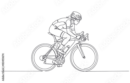 Young female cyclist in action, One continuous line drawing young sporty woman bicycle racer pedaling her bike so fast. Isolated on transparent background