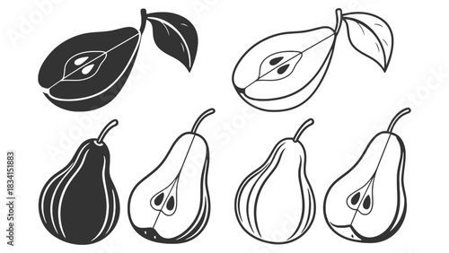 Pear fruit illustration vector outline drawing black white art
