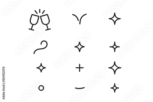 Festive Toast Icons. Festive toast details. Line outline icon set of Festive toast details: two glasses,