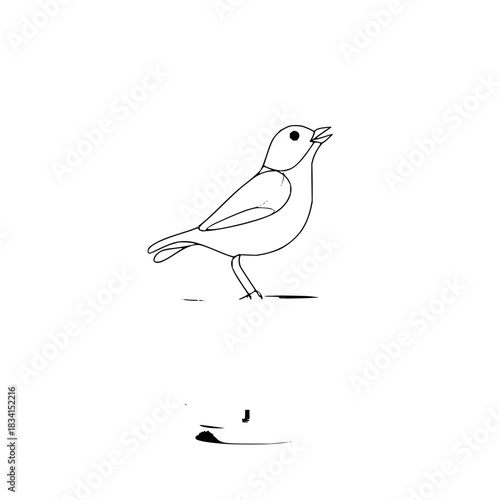 Illustration of a bird standing with its beak open, rendered in a simple black and white outline style