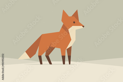 Geometric Fox in Snow. Fox in the snow minimalist flat illustration of a geometric fox standing on a snowy