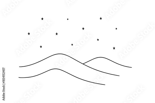 Minimalist Snowy Night. Snowy night stars. Minimalistic one-line drawing tiny star dots over gentle snow