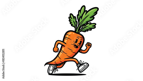 Animated Carrot in Motion: A whimsical illustration of a lively carrot, embodying energy and vitality as it strides forward with a cheerful expression.