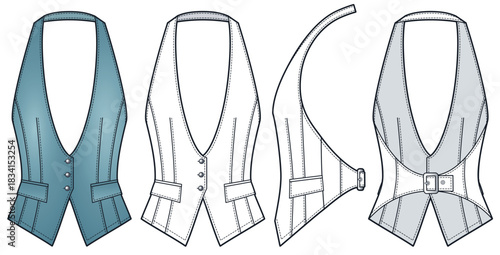 Foto Halter Neck Denim Vest technical fashion illustration