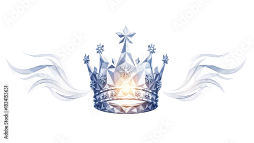 Elegant crystal crown with star and snowflake details, perfect for winter celebrations or adding a touch of royalty to your designs and branding