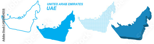 United Arab Emirates Map Vector Set, Middle East Outline Silhouette Dotted 3D Solid Shapes, UAE Country Infographic Template, Editable EPS United Arab Emirates Geography