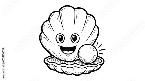 Precious Pearl in Smiling Shell: An artistic portrayal of a charming shell, its face lit with delight as it cradles a radiant pearl.
