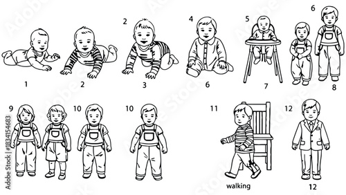 Illustrations showing the stages of a child's development and growth