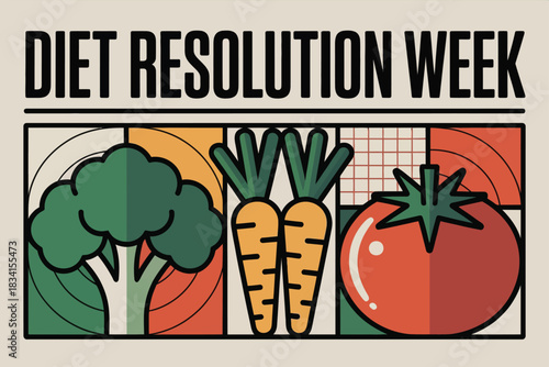 Diet Resolution Week Healthy Eating Vegetable Nutrition Illustration