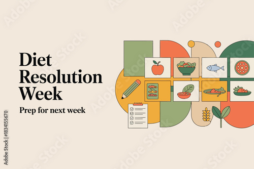 Diet Resolution Week Healthy Eating Vegetable Nutrition Illustration