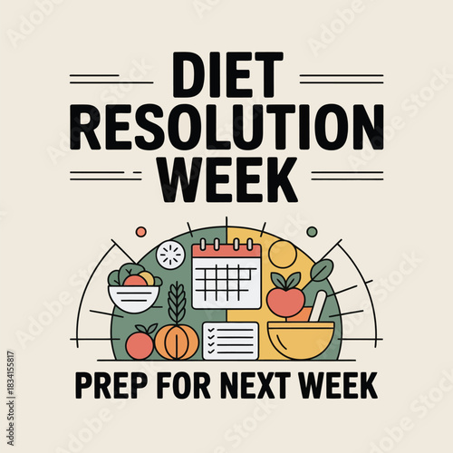 Diet Resolution Week Healthy Eating Vegetable Nutrition Illustration