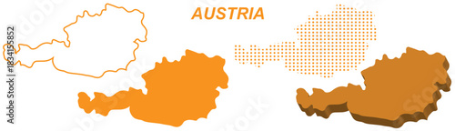 Austria Map Vector Set, European Outline Silhouette Dotted 3D Solid Shapes, Austria Country Infographic Template, Editable EPS Austria Geography