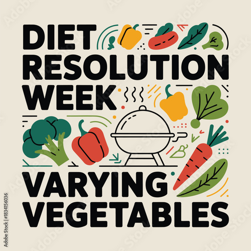 Diet Resolution Week Healthy Eating Vegetable Nutrition Illustration