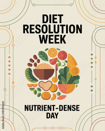 Diet Resolution Week Healthy Eating Vegetable Nutrition Illustration