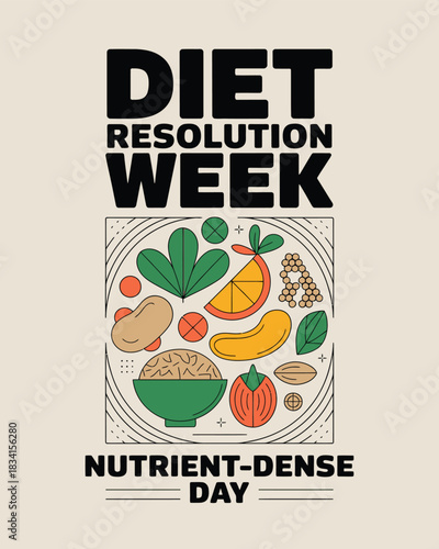 Diet Resolution Week Healthy Eating Vegetable Nutrition Illustration