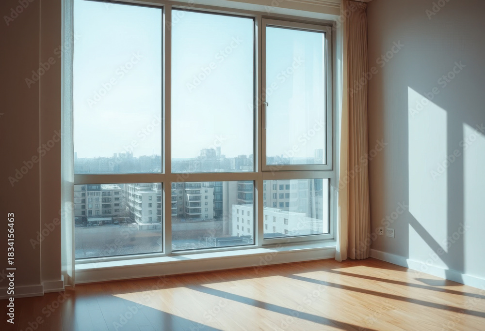 Fototapeta premium Reflejo de luz que cae desde la ventana de un apartamento vacío