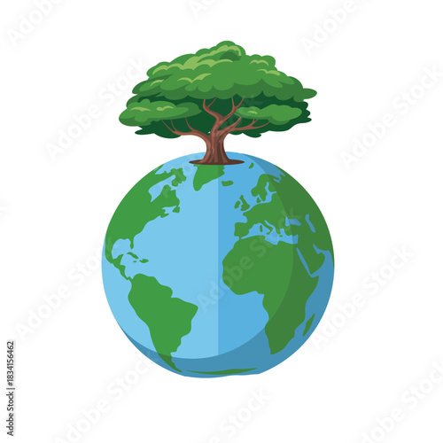 Green tree growing on globe, symbol for global environmental care