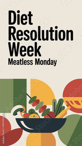 Diet Resolution Week Healthy Eating Vegetable Nutrition Illustration