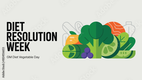 Diet Resolution Week Healthy Eating Vegetable Nutrition Illustration