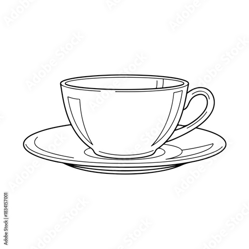 Outline of a teacup and saucer isolated on transparent background