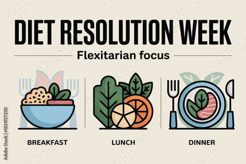 Diet Resolution Week Healthy Eating Vegetable Nutrition Illustration