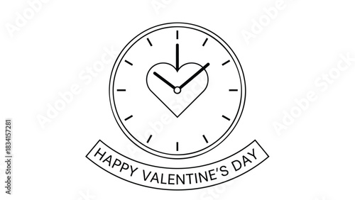 Happy valentines day clock with heart symbol and time ticking away