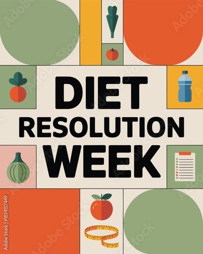 Diet Resolution Week Healthy Eating Vegetable Nutrition Illustration