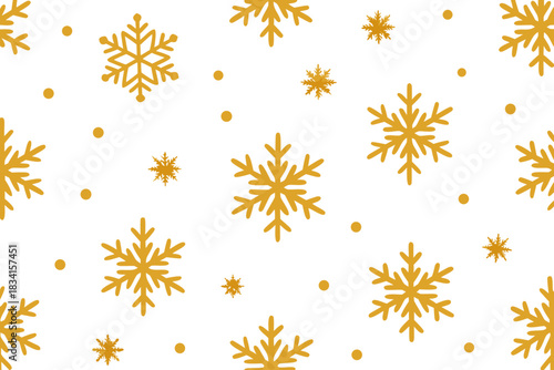 Golden snowflake pattern on white background for winter season