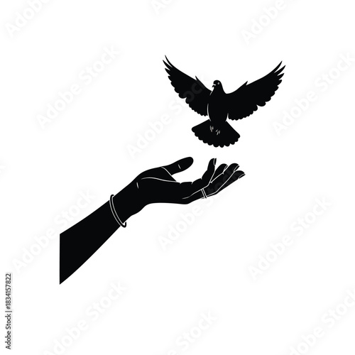 Hand releasing flying dove bird icon vector illusration