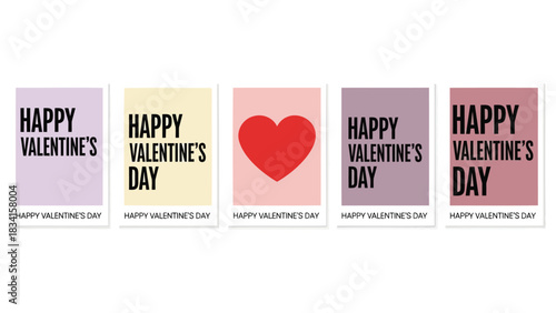 Collection of five minimalist valentine s day greeting cards with pastel backgrounds and bold text