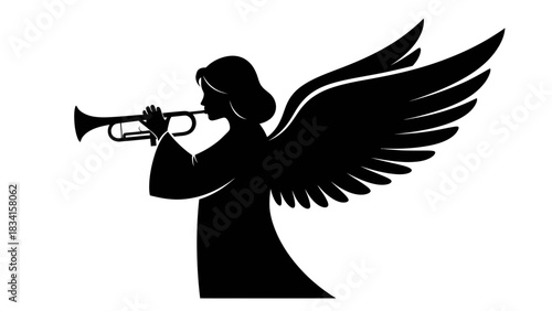 Silhouette of an angel blowing a trumpet, symbolizing divine messages and celestial announcements