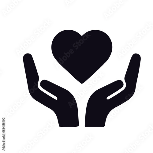 hands holding heart icon black and white vector design 