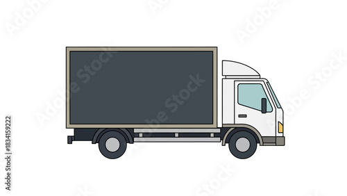 White Box Truck Illustration with a Black Cargo Area on a White Background