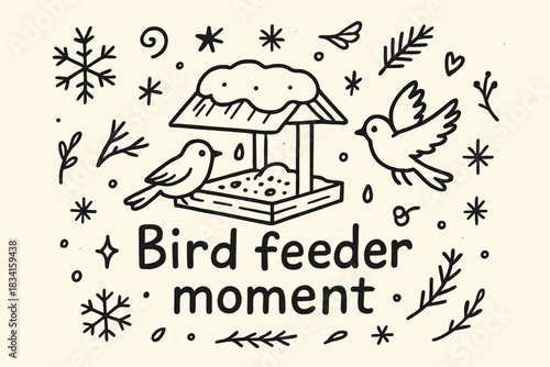 Bird Feeder Doodle. Bird feeder moment. Hand-drawn doodle illustration of Bird feeder moment. Central doodle