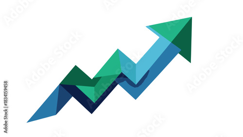 Green and blue upward trending arrows representing growth and progress in a business or financial context