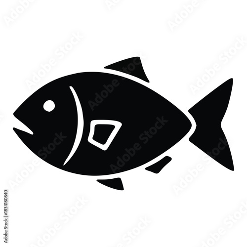 Black silhouette icon of a fish, simple, clean and versatile