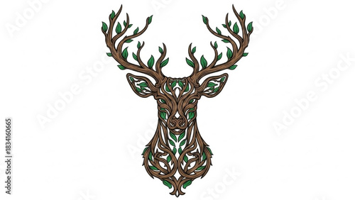 Deer head antlers made of tree branches leaves