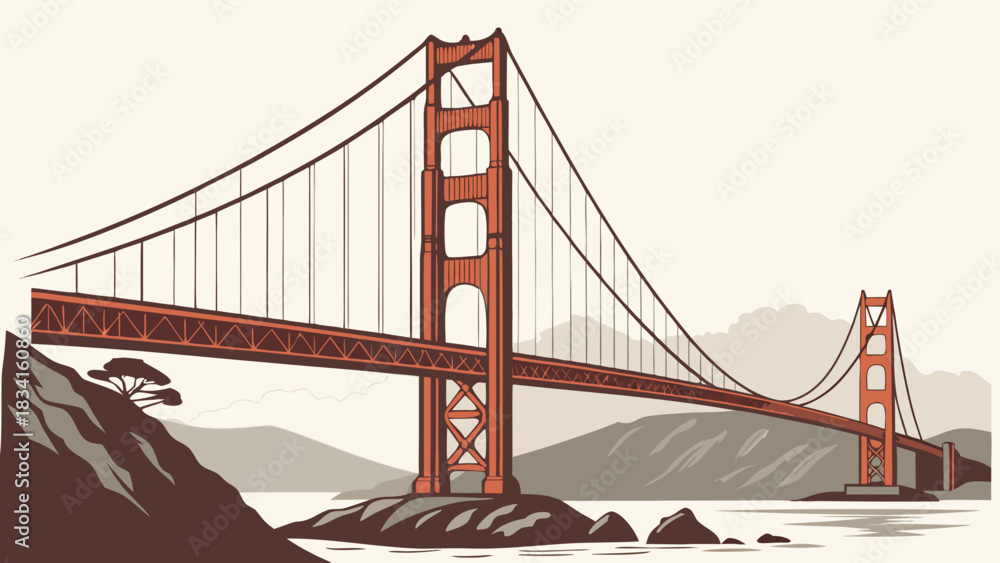 Obraz premium Golden gate bridge, san franciscos iconic landmark, showcases its stunning architecture against the sky. Suitable for travel blogs and tourism.