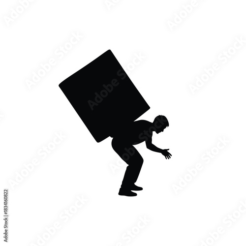 Person carrying heavy cube burden symbol vector illusration