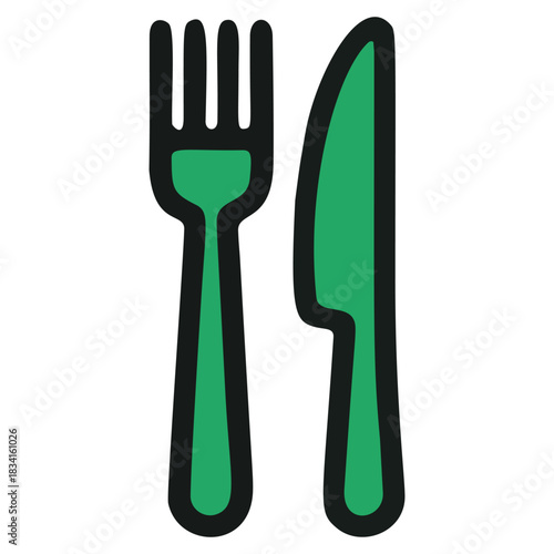 Green Fork and Knife Icon representing Dining and Food Service