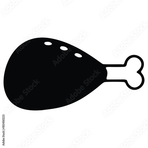 Chicken Leg Icon - Black and White Illustration for Menu Design