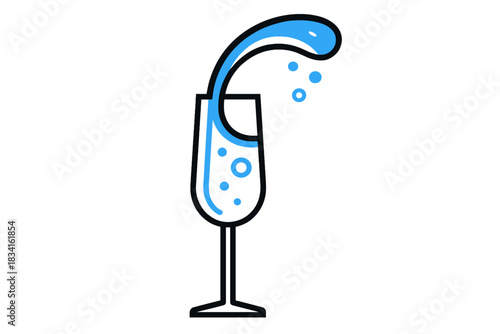 Champagne Pour Artistry. Champagne Pouring in Slow Motion. Flat minimalist vector illustration of Champagne