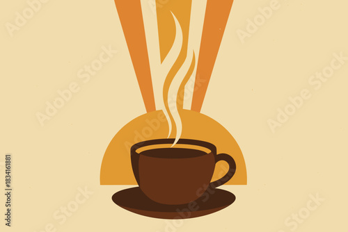 Morning Coffee Vibes. Hopeful morning minimalist flat illustration of a cup of coffee steaming into symbolic