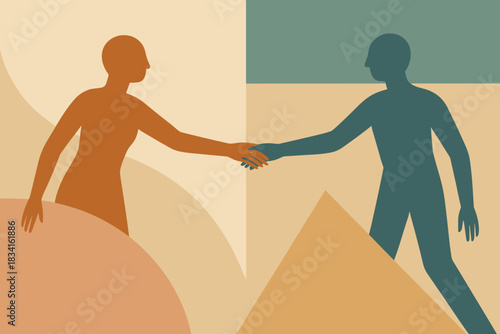 Abstract Connections. New connections minimalist flat illustration of two abstract figures reaching out across