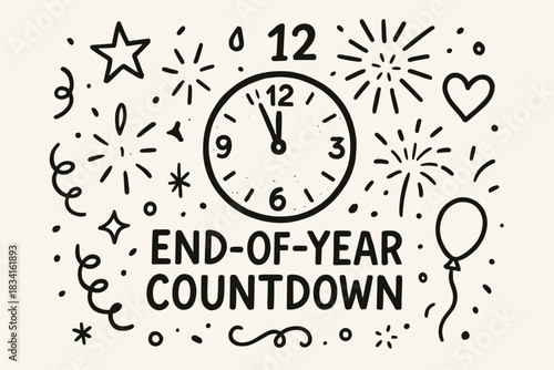 End-of-Year Celebration. End-of-year countdown. Hand-drawn doodle illustration of End-of-year countdown.