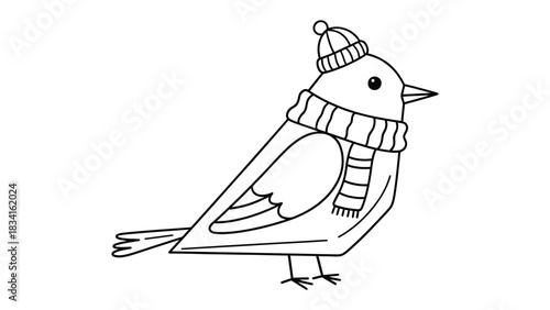 Canvastavla Cozy Winter Bird: Adorable bird dressed for winter with a warm hat and scarf