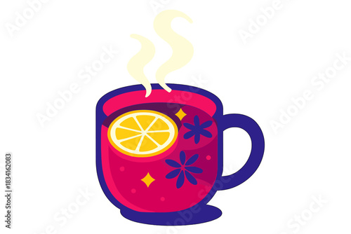 Steaming Mulled Wine. Mulled wine close-up. Steam curls above a glowing ruby drink as citrus slices float