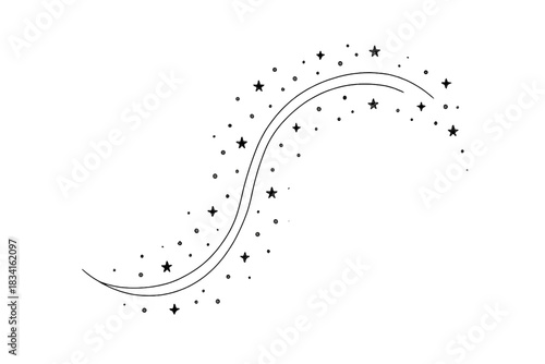 Minimalist Icy Arcs. Icy glitter particles. Minimalistic one-line drawing drifting winter dust forming light
